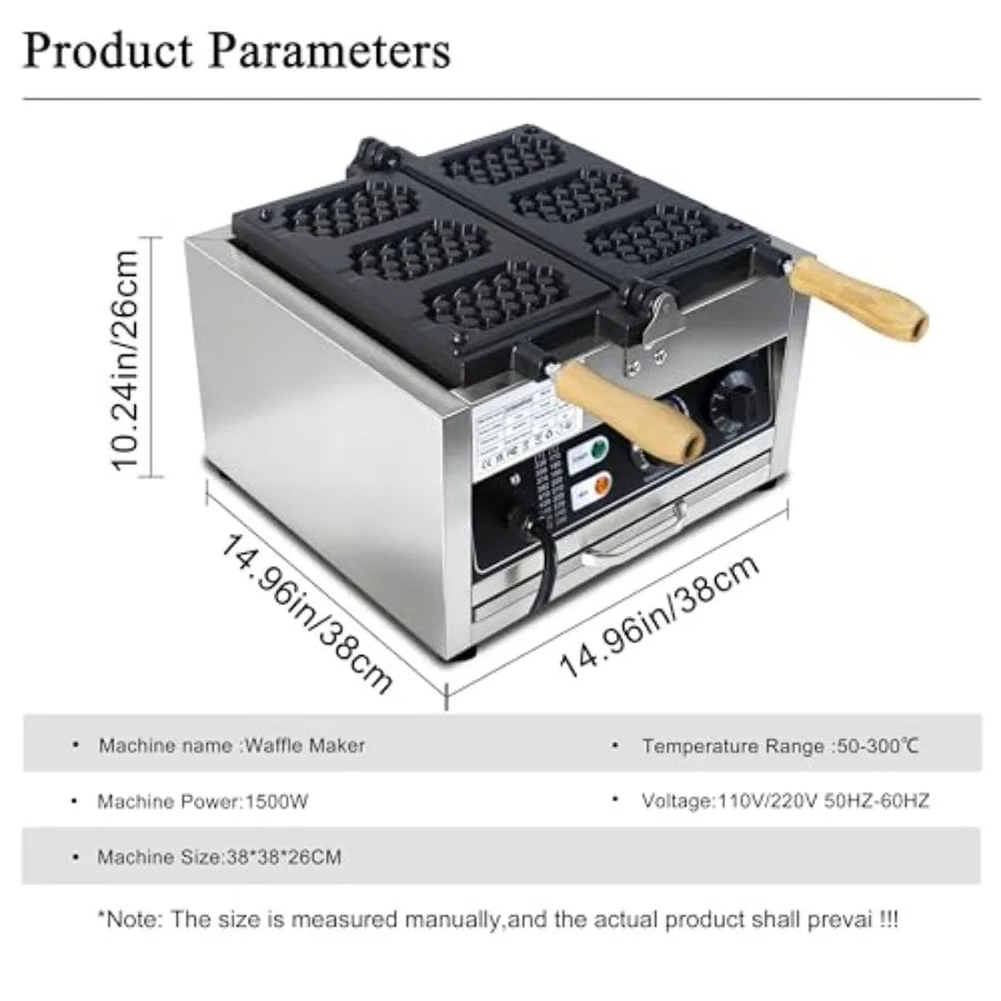 Commercial 1500W Nonstick Electric 3-Slice Honeycomb Waffle Pop Maker with Stainless Steel Build and Temperature/Time Control f