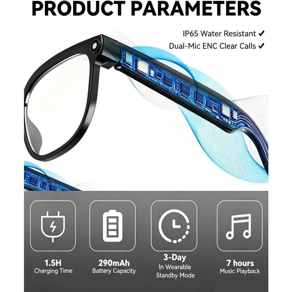 4K HD Camera Glasses, 8MP, Anti-Shake, Real-Time Translation, AI Assistant, Object Recognition for Travel & Meetings