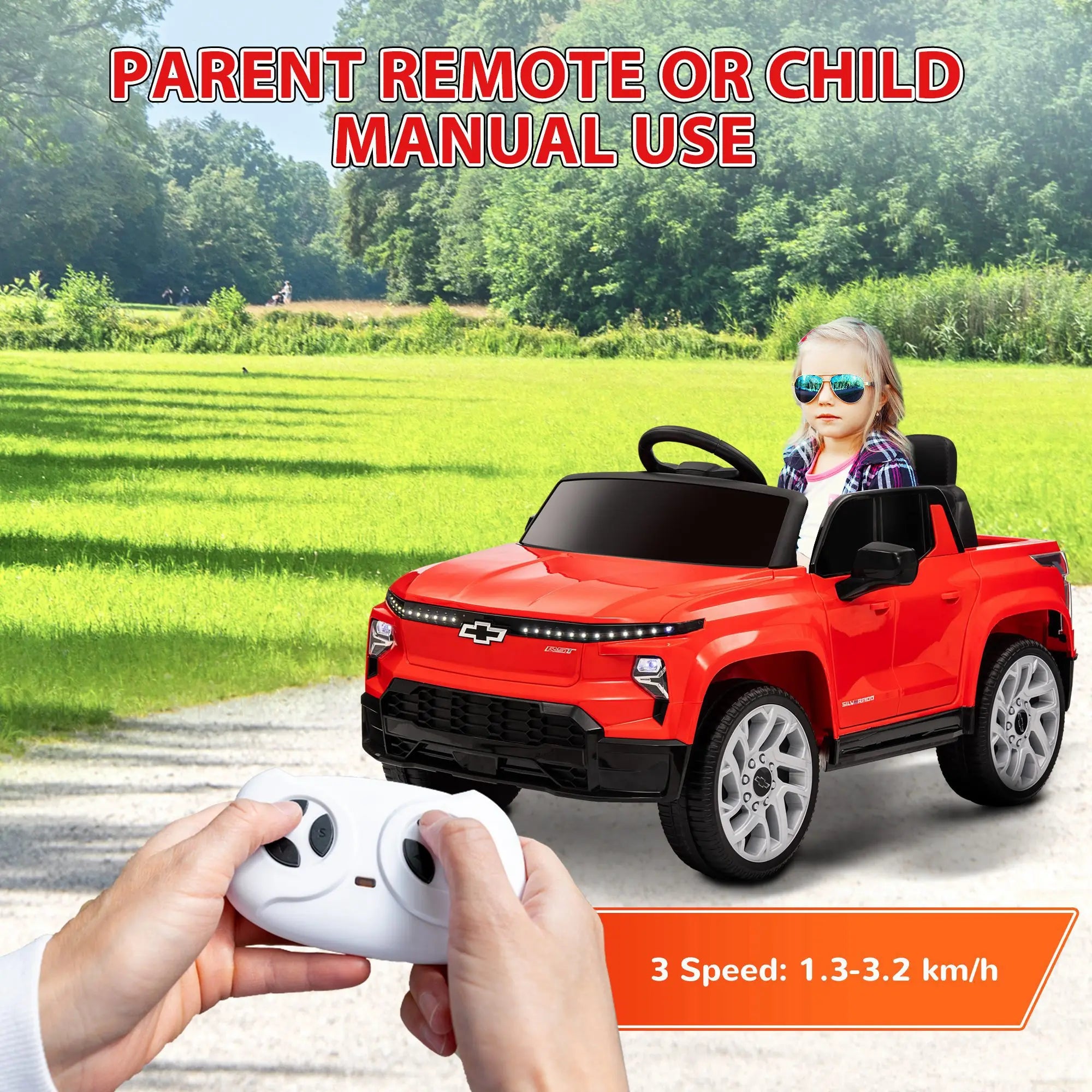 12V Kids Ride on Electric Car with Parent Remote Control Suspension LED Lights Music Player 0.8-2MPH for Kids Red, Built-In Music Player