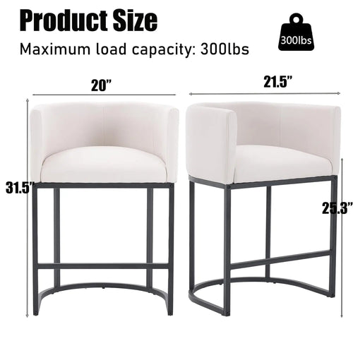 25in Counter Height Bar Stools Set of 3 with Backrest Metal Frame Linen Upholstered Kitchen Island Cafe Beige, Customized