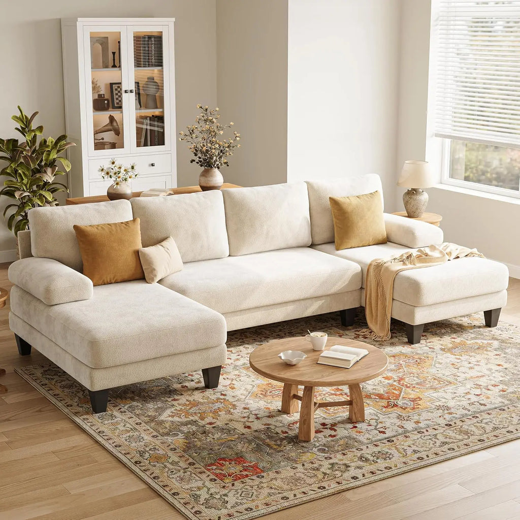 U-Shaped Sectional Couches for Living Room | 112 Inch Modern Sectional Couch | Warm White Chenille Sofa with Double, Customized