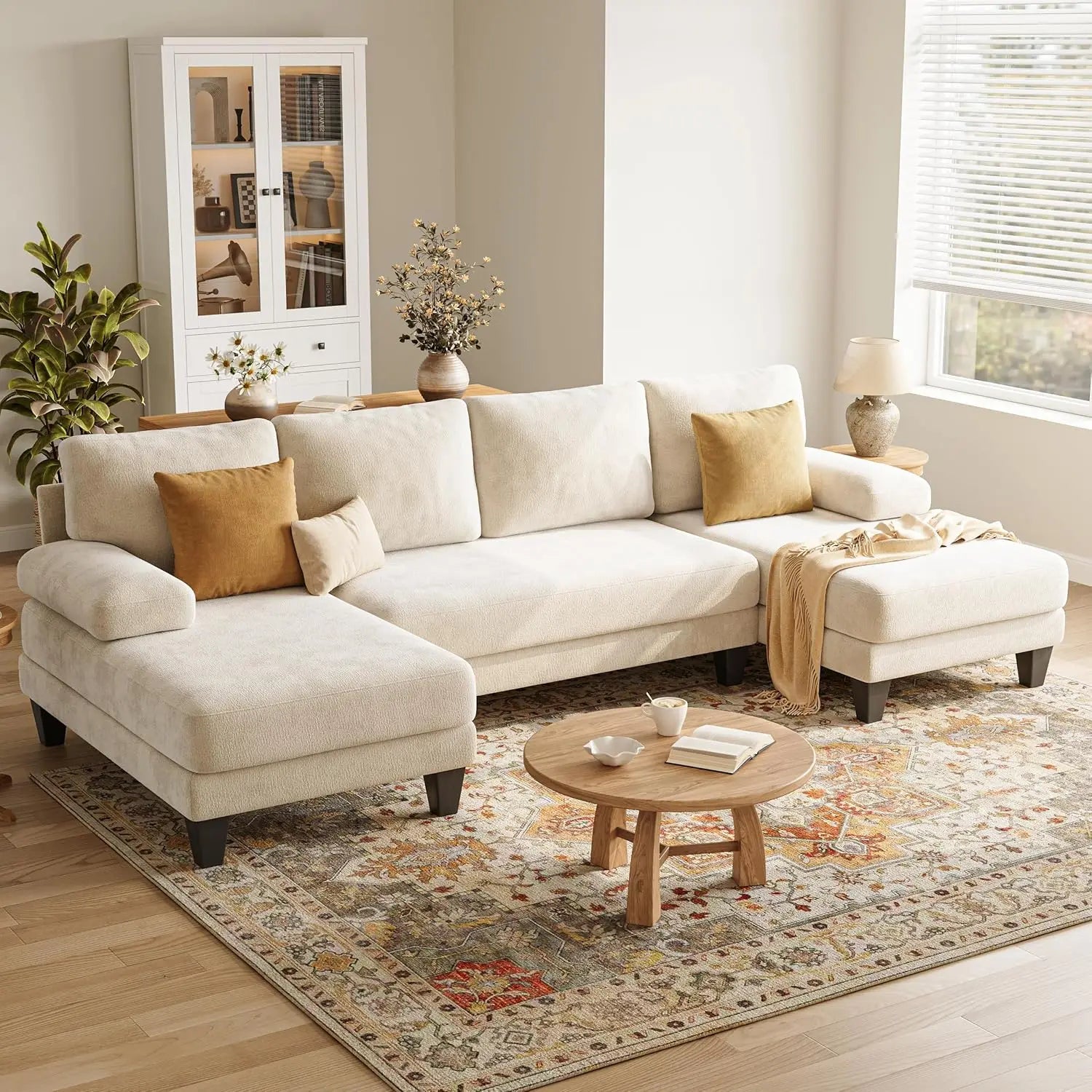 U-Shaped Sectional Couches for Living Room | 112 Inch Modern Sectional Couch | Warm White Chenille Sofa with Double, Customized