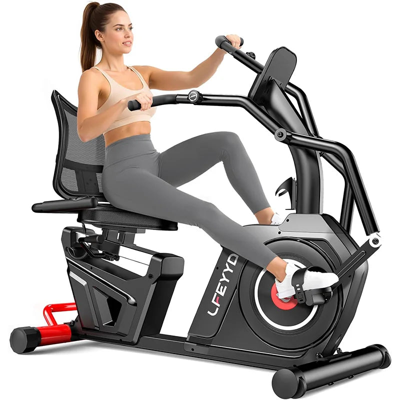 Pooboo Recumbent Exercise Bike for Home, Stationary Bike with Arm Exerciser, 16-Level Magnetic Resistance, Bluetooth App, LCD Monitor, 450LBS Capacity, Heart Rate, Heavy-Duty Frame, Low-Impact Cardio&Physical Therapy
