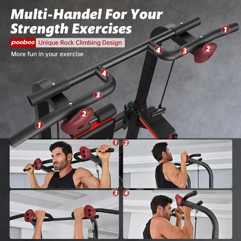 Pooboo Power Tower Dip Station Pull Up Bar for Fitness Home Gym Workout,450 Pounds Multi-Function Adjustable Height Fitness
