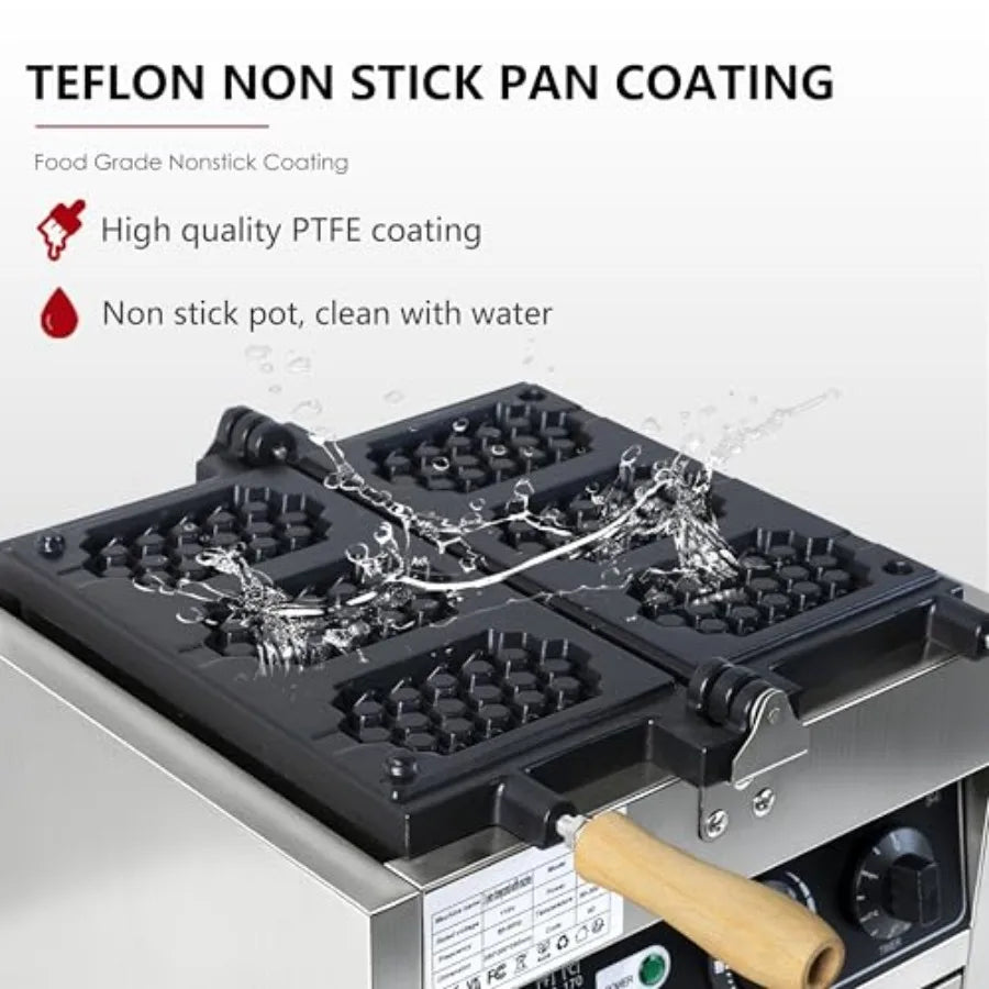 Commercial 1500W Nonstick Electric 3-Slice Honeycomb Waffle Pop Maker with Stainless Steel Build and Temperature/Time Control f