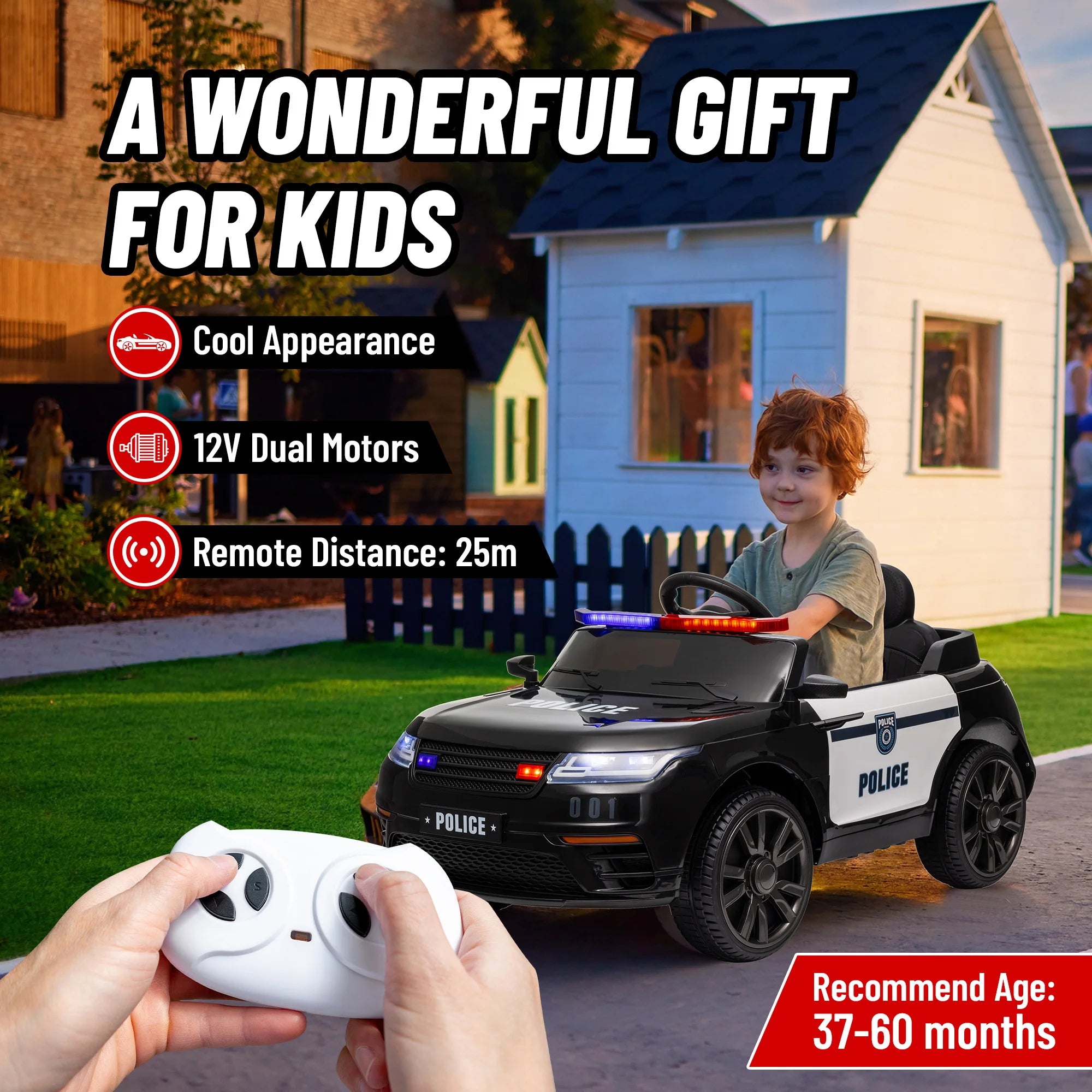 12V Kids Ride on Electric Car with Parent Remote Control Suspension LED Lights Music Player 1.9-3.1MPH for Ages 37-95 Black, Built-In Music Player