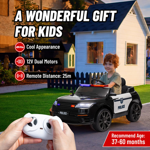 12V Kids Ride on Electric Car with Parent Remote Control Suspension LED Lights Music Player 1.9-3.1MPH for Ages 37-95 Black, Built-In Music Player