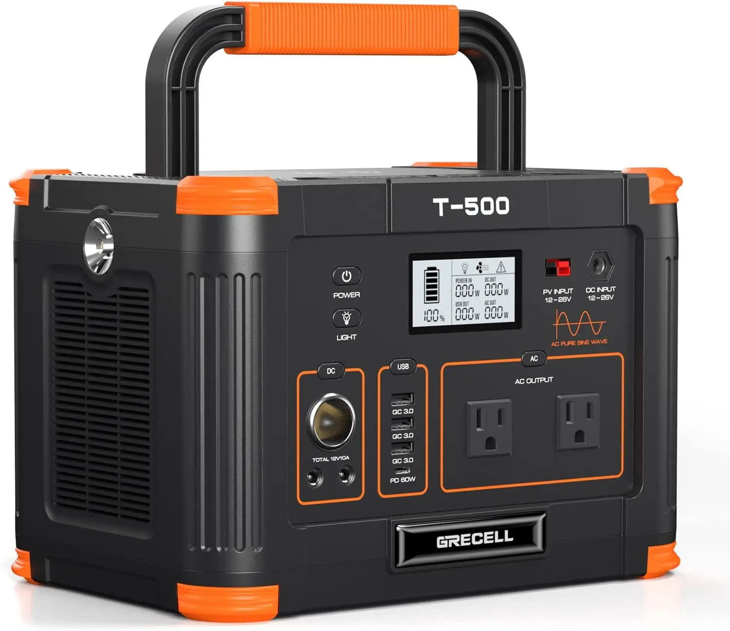Portable Power Station 500W(Peak 1000W), 519.48Wh Outdoor Solar Generator Backup Battery Pack with 2 AC Outlets, 500W 10-Port Po