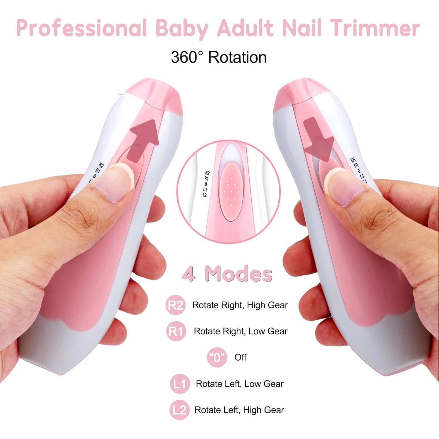 Baby Nail Trimmer Electric Kit Fingernails Toes Care Manicure 6-in-1 Set with LED Light for Newborn Kids and Adult Available in Pink and Blue.