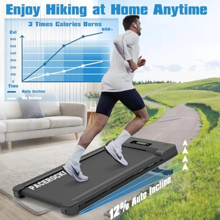 Under Desk Treadmill for Home Hiking with 12 9-Level Auto Incline 450 lbs Ccity Bluetooth Speaker Black 5 MPH