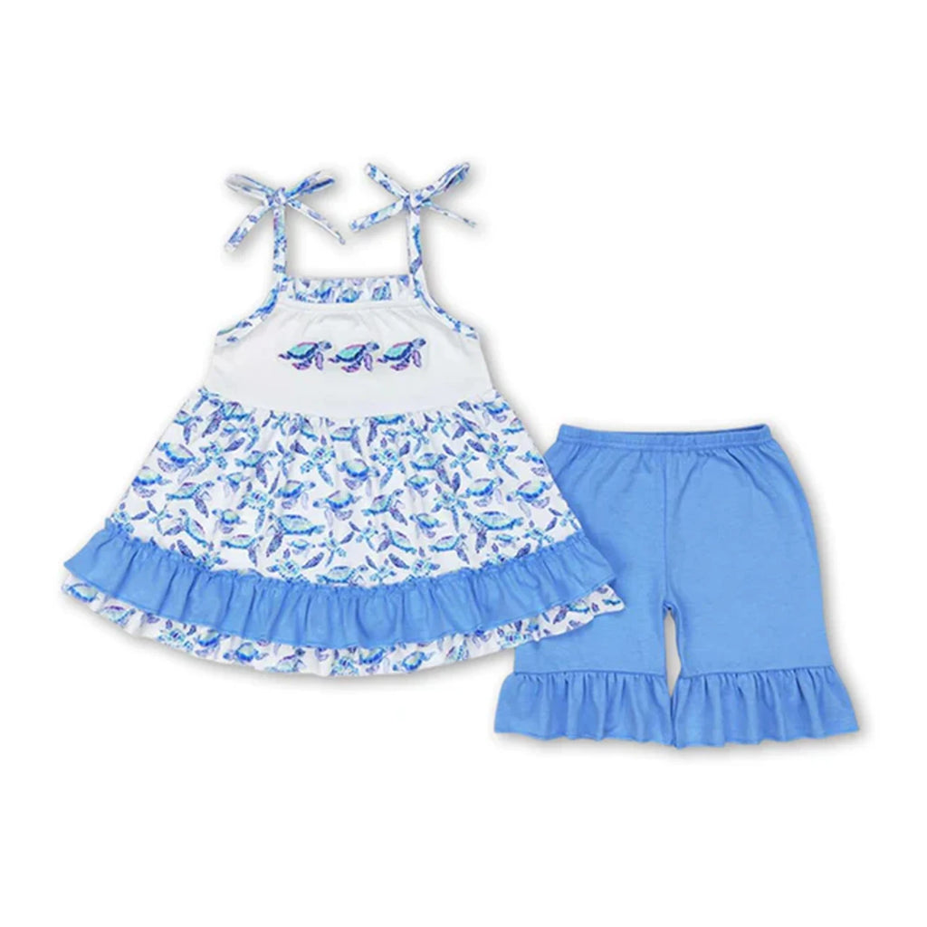 Toddler Girl 2 Piece Summer Outfits Plaid Strawberry Leopard Print Sling Top Ruffle Shorts Kids Matching Clothes