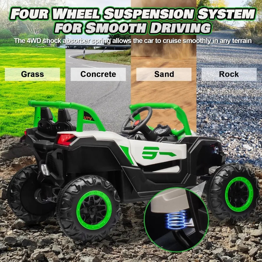 24V Ride On Car for Kids w/Remote Control, Battery Powered Off-Road UTV, 4x150W Motors,4 Shock Absorbers, 4.5 Mph Max Speed, Blu