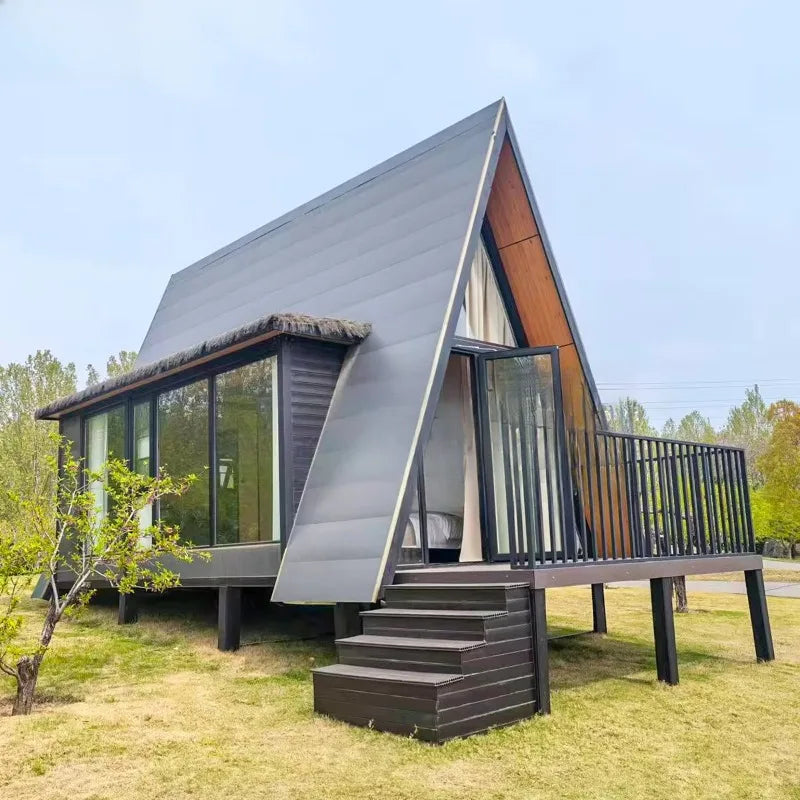 Portable Triangle A Frame Wooden House Prefabricated Tiny Cabin Outdoor Luxury Living