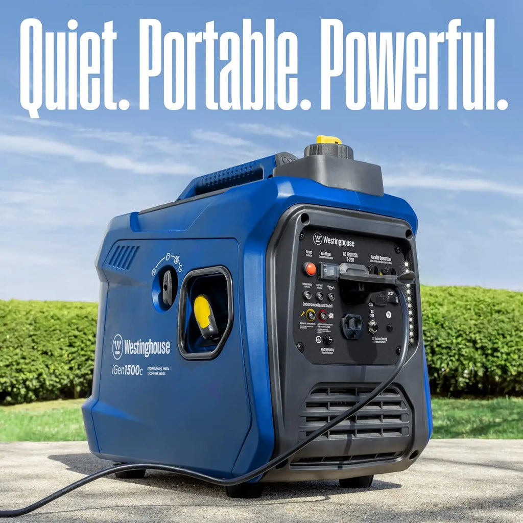 1500 Peak Watt Super Quiet & Lightweight Portable Inverter Generator, Gas Powered, CO Sensor, Parallel Capable, Long Run Time,Bl