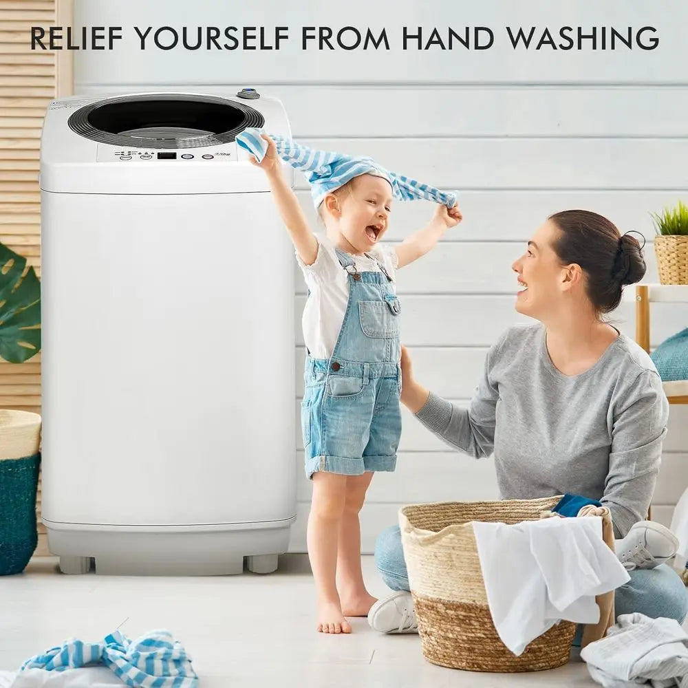 Compact 8-Pound Capacity Full-Auto Washer with 6 Cycles, LED Display, 3 Water Levels, Ideal for Home, Apartment, Dorm, and RVs