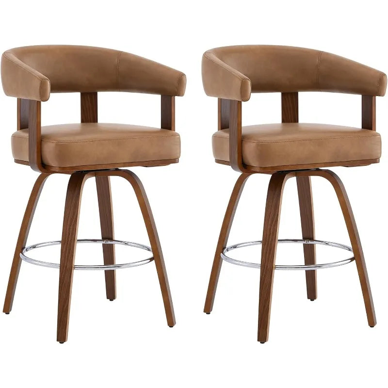 CHITA Swivel Counter Height Barstools Set of 2, FSC Certified Faux Leather Upholstered Bar Stools with Back and Armrest
