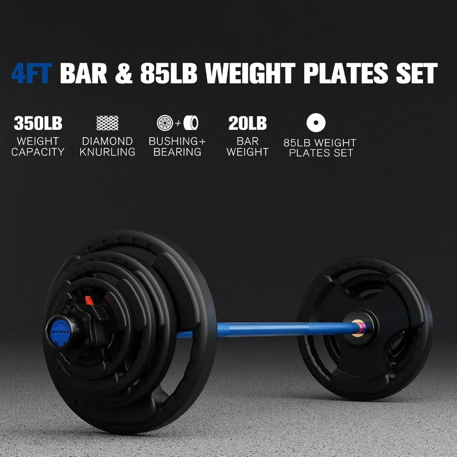 Barbell Weight Set - 4FT Barbell with 85LB Weight Plates, Weightlifting Equipment for Squats,Curls,Deadlifts,Presses,Hip Thrusts