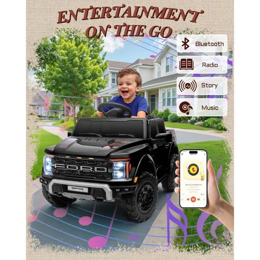 12V Licensed Raptor Kids Ride on Toy, Ride on Truck with Parent Remote Control, Electric Car for Kids with Truck Bed Storage, 3