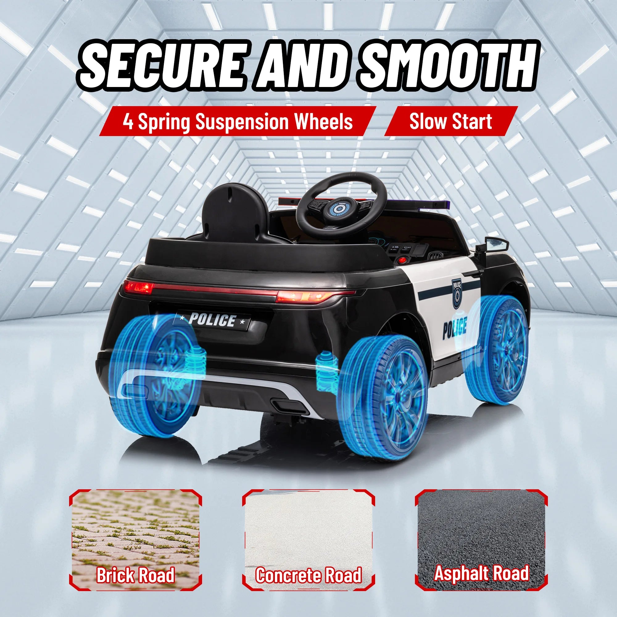 12V Kids Ride on Electric Car with Parent Remote Control Suspension LED Lights Music Player 1.9-3.1MPH for Ages 37-95 Black, Built-In Music Player