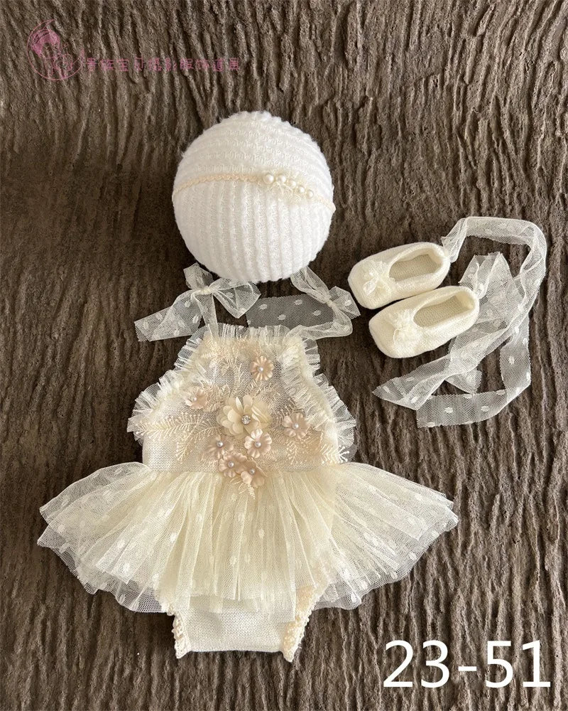 Newborn Photography Prop Swan Lace Outfit Set for Baby Photo Shoot 100 Days Studio Session