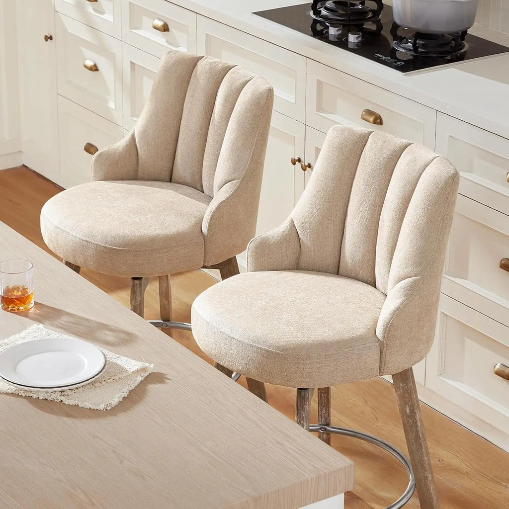 Swivel Counter Height Bar Stools,Barstools with Backs,Sand-Colored Bar Stools Set of 2,26'' Solid Wood Legs, Customized