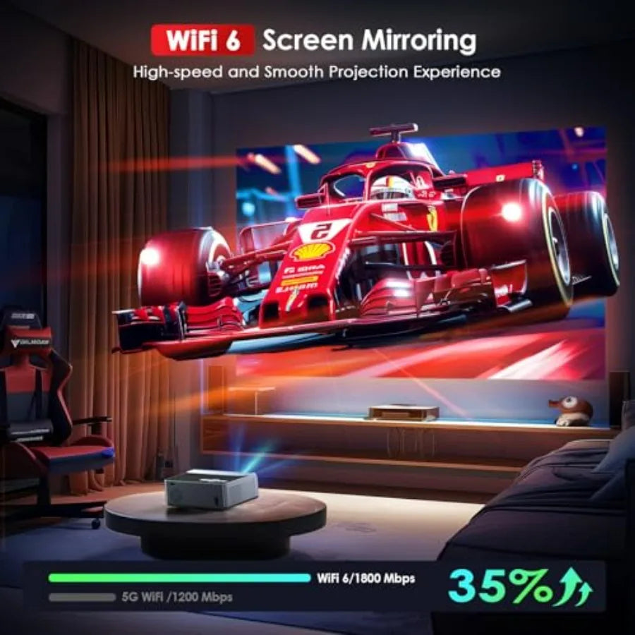 Outdoor 4K Support Projector with Wifi and Bluetooth 22000L Auto Keystone Native 1080p Movie Projector for iOS Android TV Stick