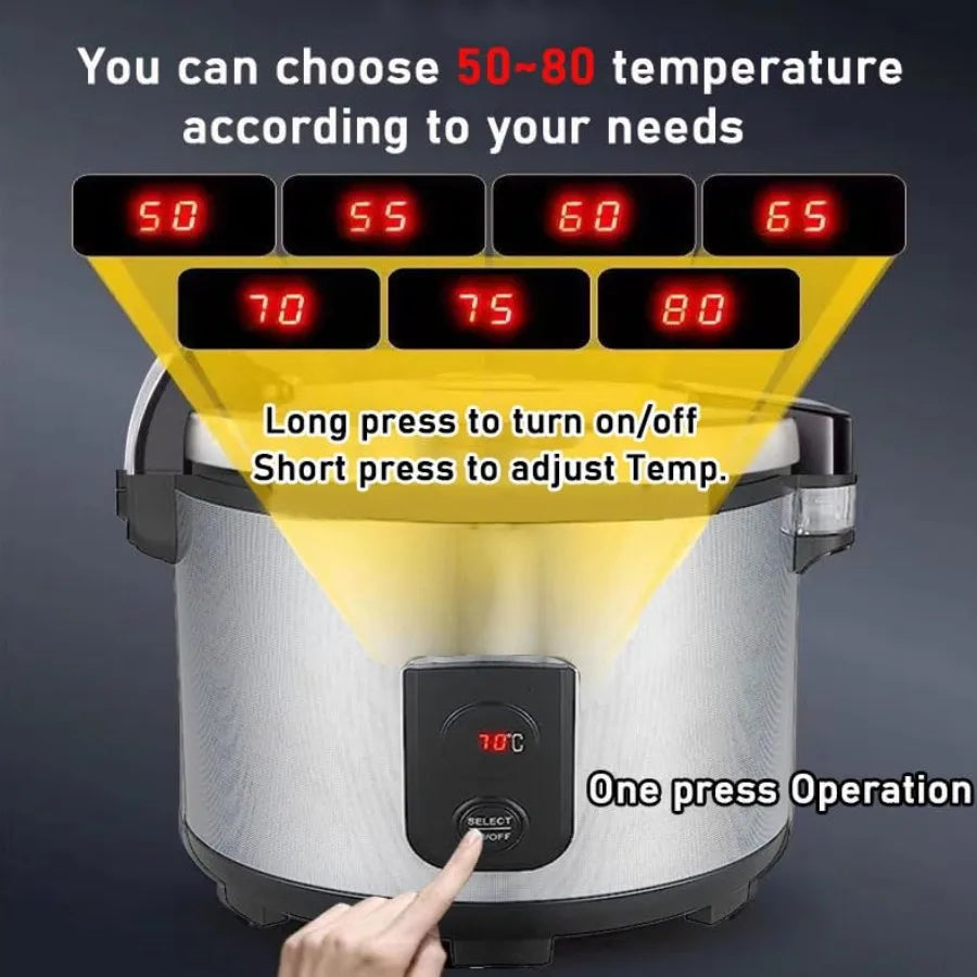 Commercial 20L Portable Food Warmer for Rice and Meals 55 Raw/110 Cup Capacity 130W Non-stick Inner Pot Adjustable Temperature