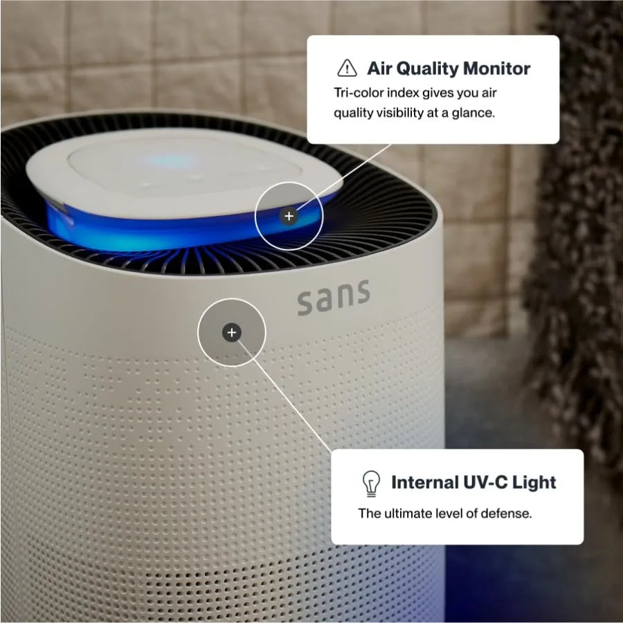 HEPA 13 Air Purifier - White - 1560ft Ultra-Quiet Home Air Purifier with Pre-Filter Activated Carbon UV-C Light Protects from O