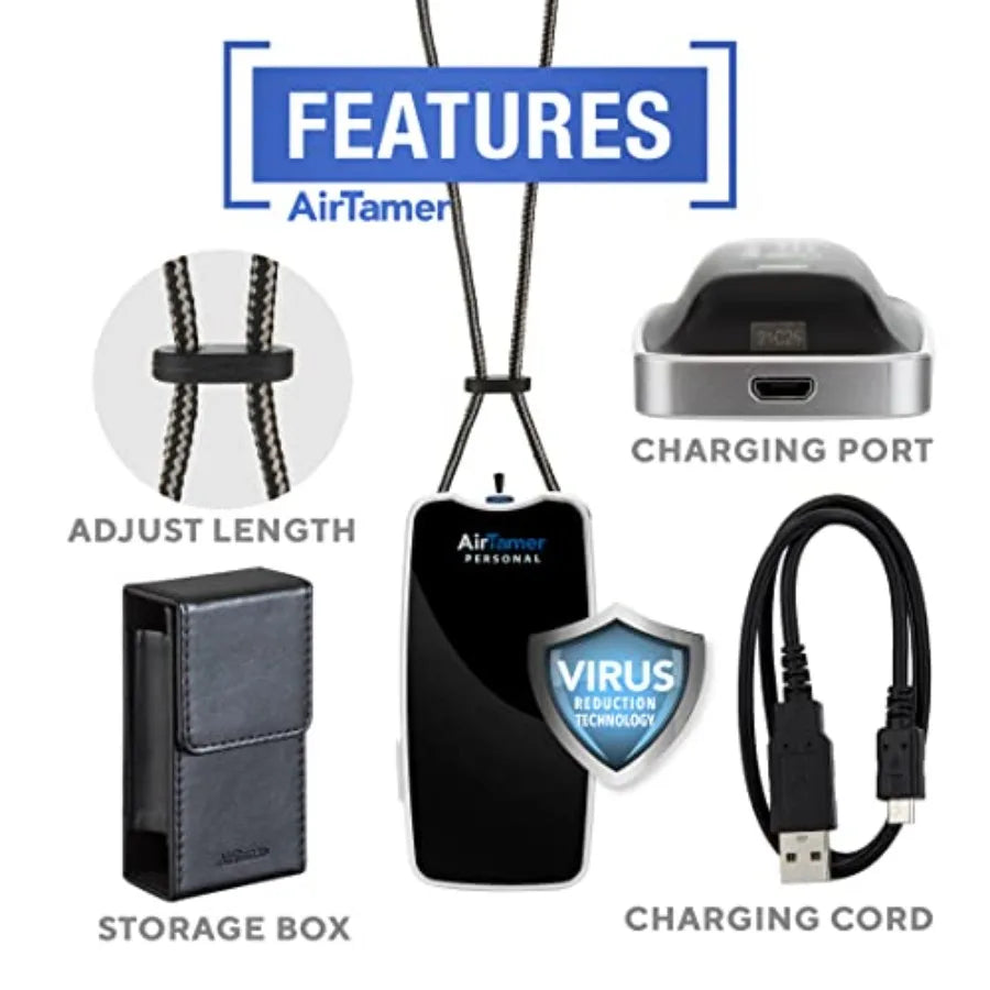 Personal Air Purifier Wearable Necklace - Portable Ionizer for Travel, Office and Pollution Protection Silent, Filterl, USB Rec