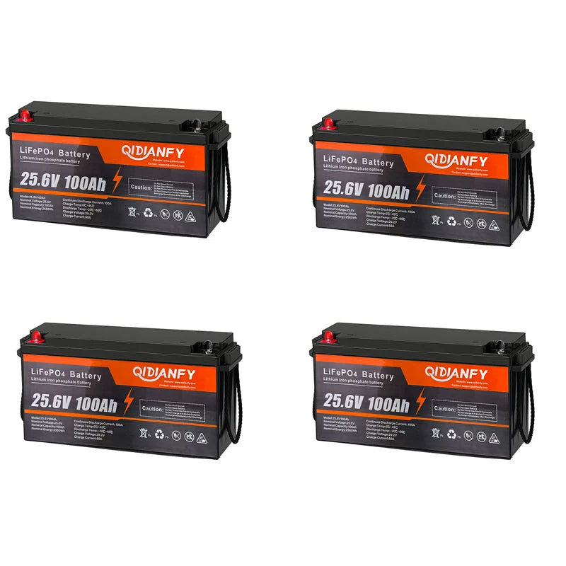 Qidianfy 24V 100Ah LiFePO4 Lithium Battery with 100A BMS 2560Wh Power for Solar Off-grid Home Backup Energy Storage RV Fishing