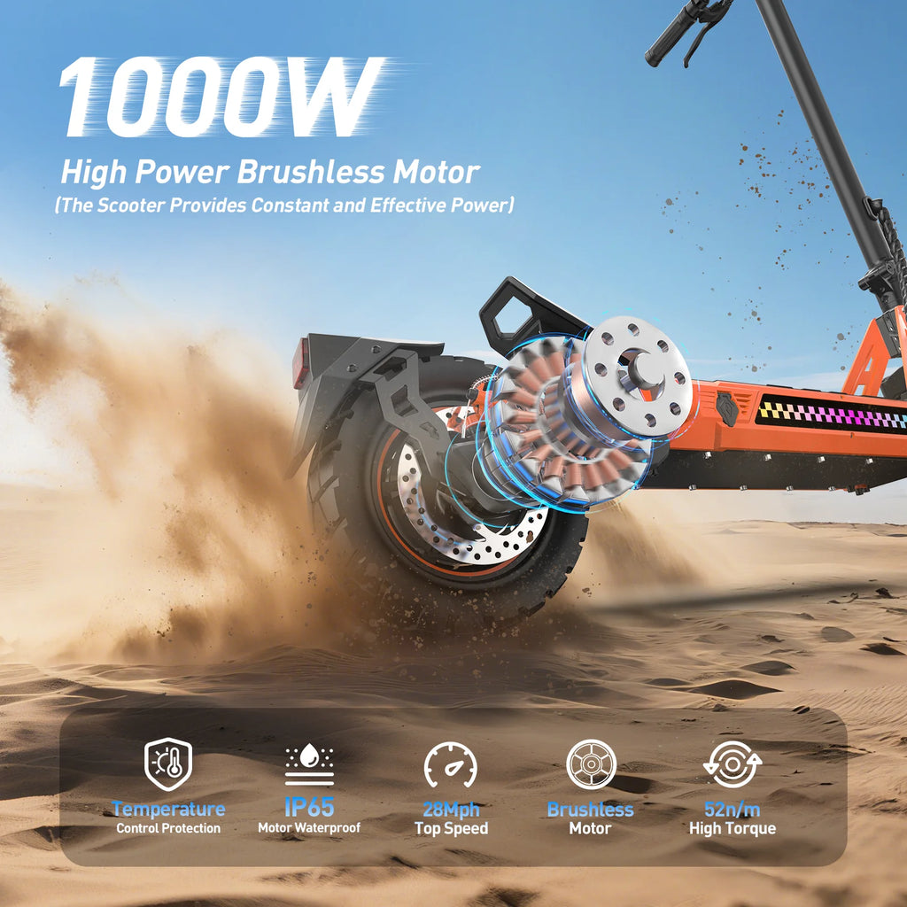 TOFUN TF3 Electric Scooter 1000W Motor 48V13Ah Battery Adult Sport Road Mountain E-Scooter 10Inch Tires Snow Foldable EScooter
