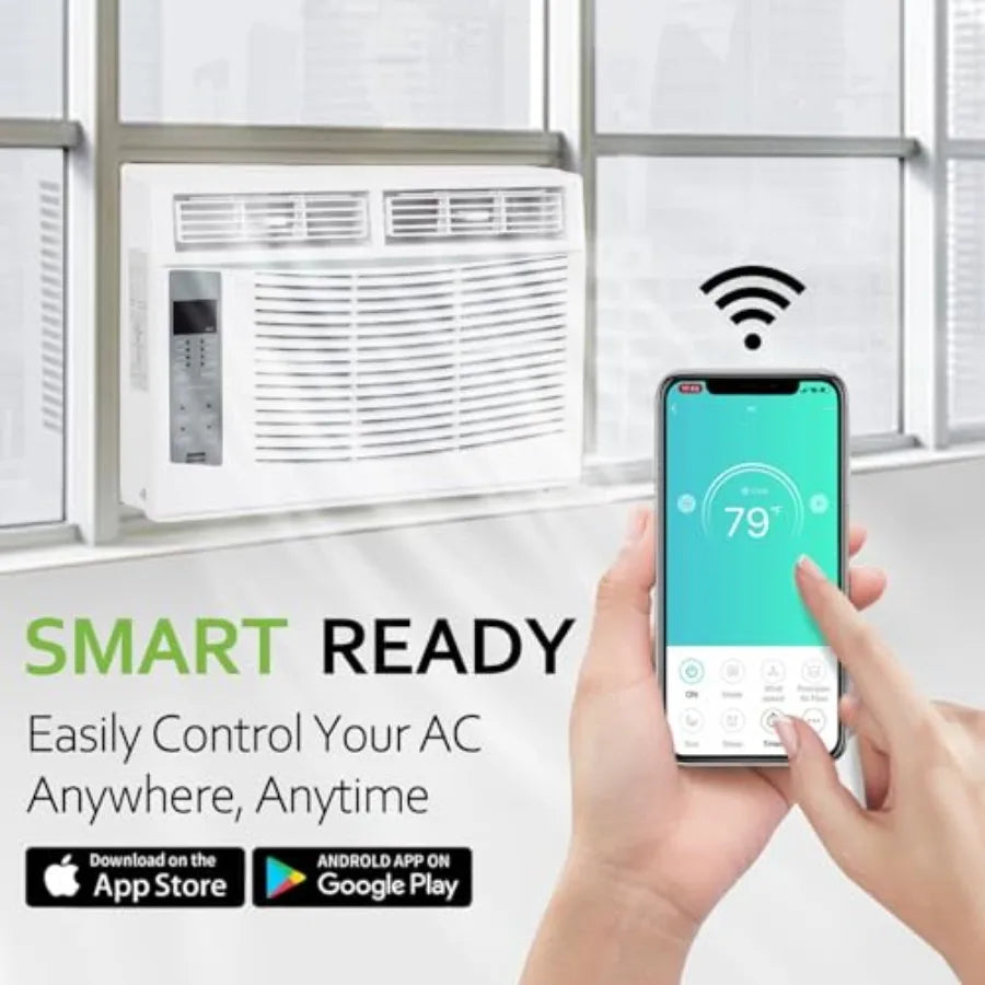 WiFi Enabled 6, 000 BTU Window Air Conditioner, Smart Window AC Unit with Remote, Energy Saving, Easy Install Kit, Cools up to