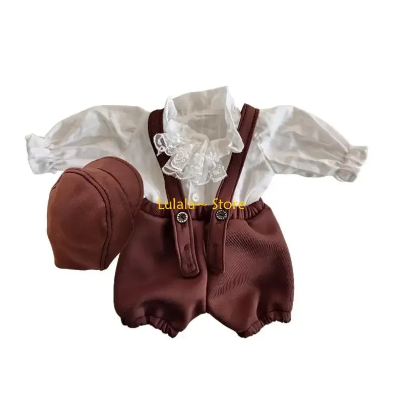 Y4QA 3Pcs Baby Photo Props Romper Infant Newborn Photography Vintage Shirt Shorts Hat Set Monthly Boys Clothes Baby Outfits