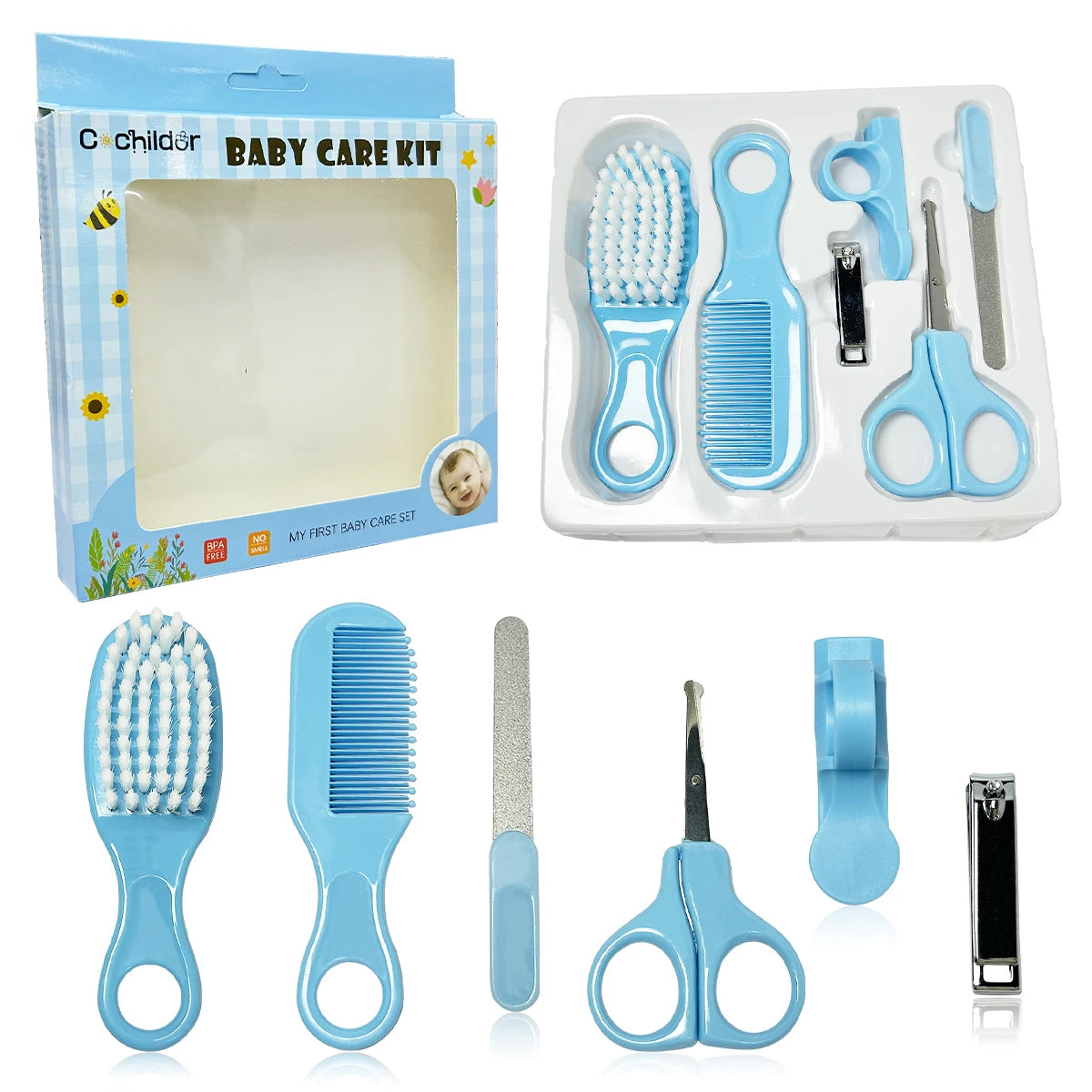 Baby Hygiene Care Set 6Pcs, Hair Tools & Nail Clipper, Plastic Grooming Kit, Great Gift for Kids