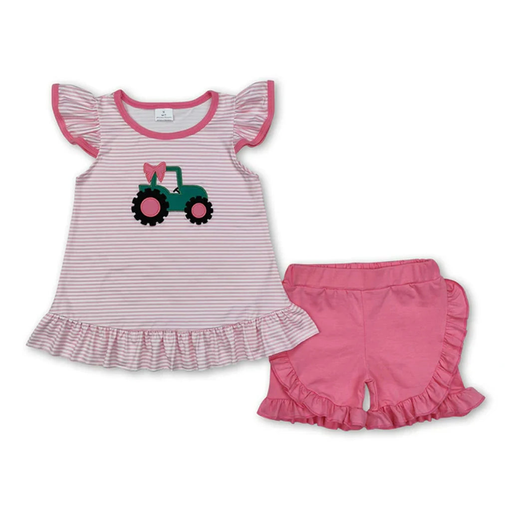Toddler Girl 2 Piece Summer Outfits Plaid Strawberry Leopard Print Sling Top Ruffle Shorts Kids Matching Clothes