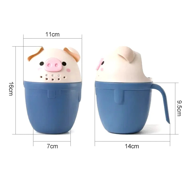 Cute Baby Shampoo Rinse Cup Baby Piggy Cartoon Bath Rinser Pail to Wash Hair and Wash Out Shampoo by Protecting Infant Eyes