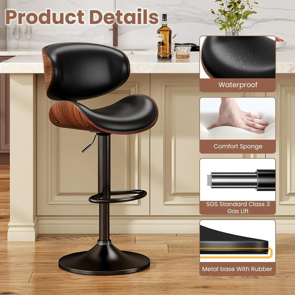 Adjustable Height Swivel Bar Stool PU Leather Upholstered with Back Footrest for Bar Kitchen Dining Room Set of 3, Customized