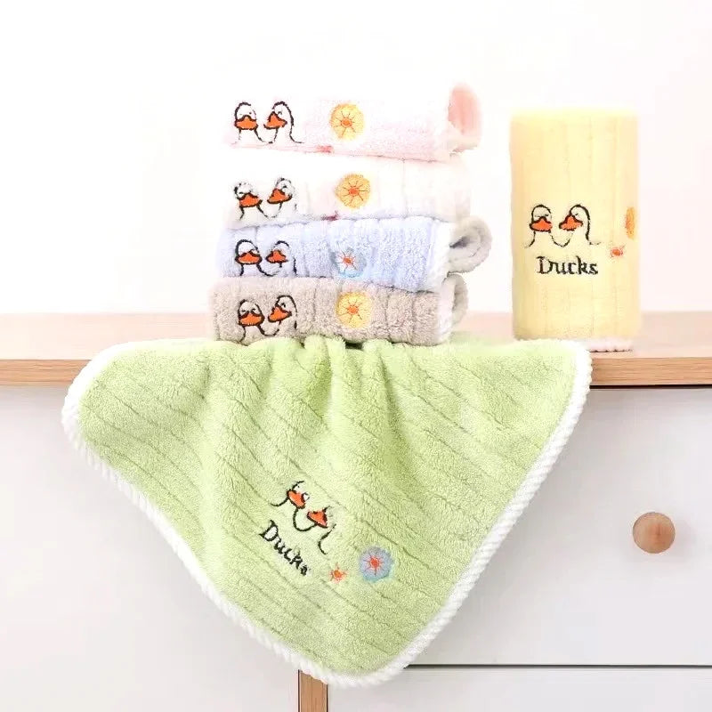 5pcs Set Baby Towel Coral Velvet Newborn Square Face Towels Soft Absorbent Cartoon Embroidery Animal Home Children's Hand Towel