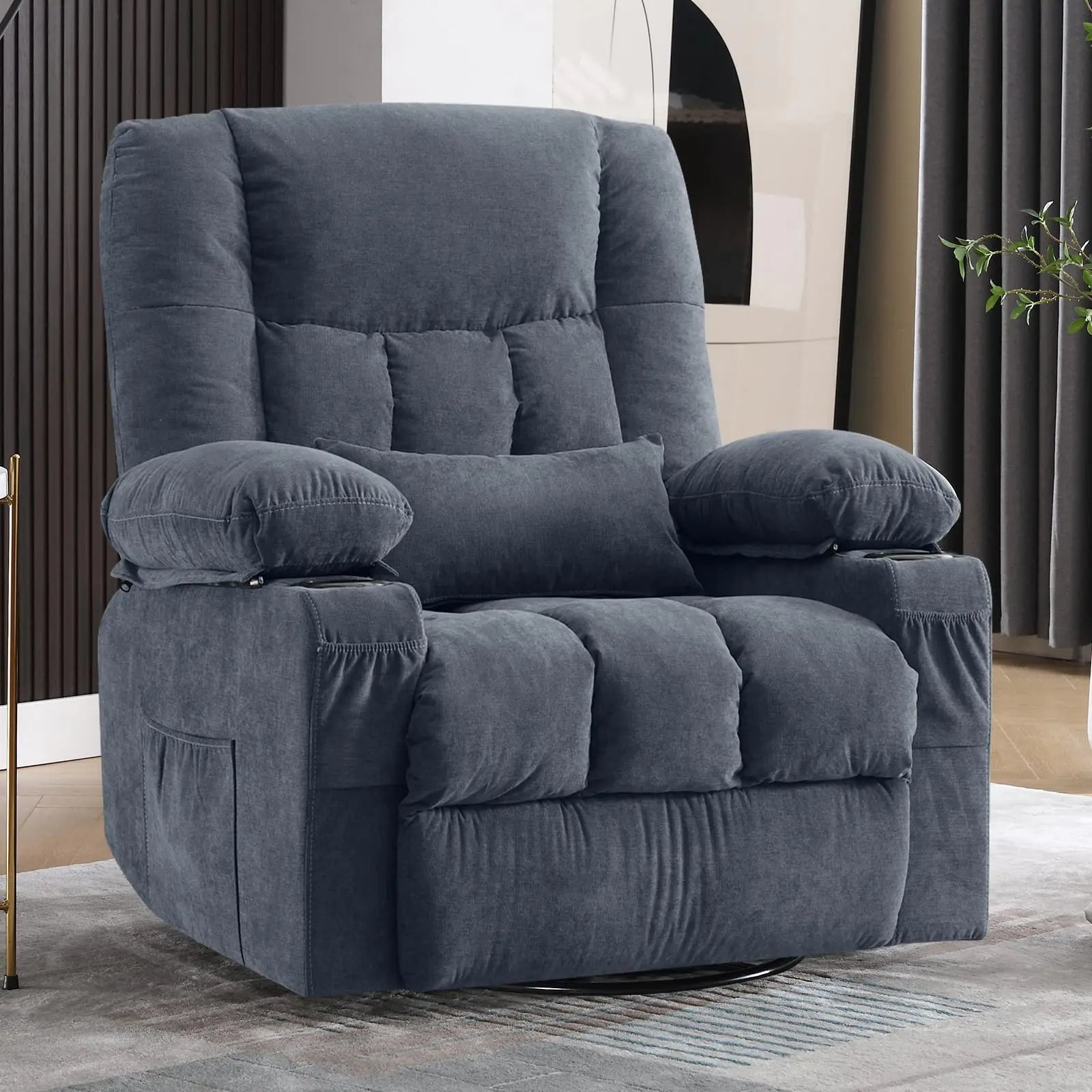 BOSMILLER Massage Swivel Rocker Recliner Chair with Vibration Massage and Heat Ergonomic Lounge Chair for Living Room