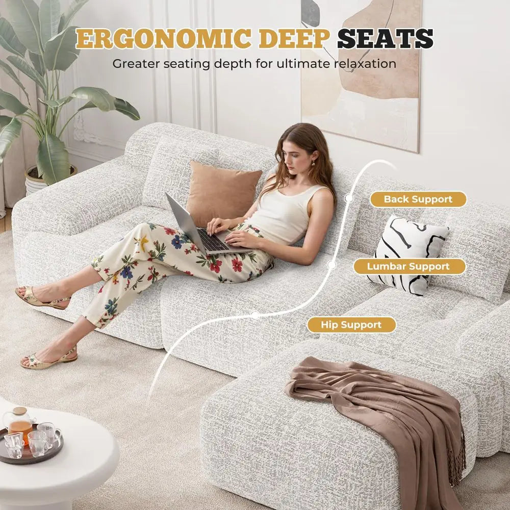 Modern L Shaped Modular Sectional Sofa, Boneless Couches for Living Room with Ottoman,4 Seater Convertible Chenille Cloud Couch