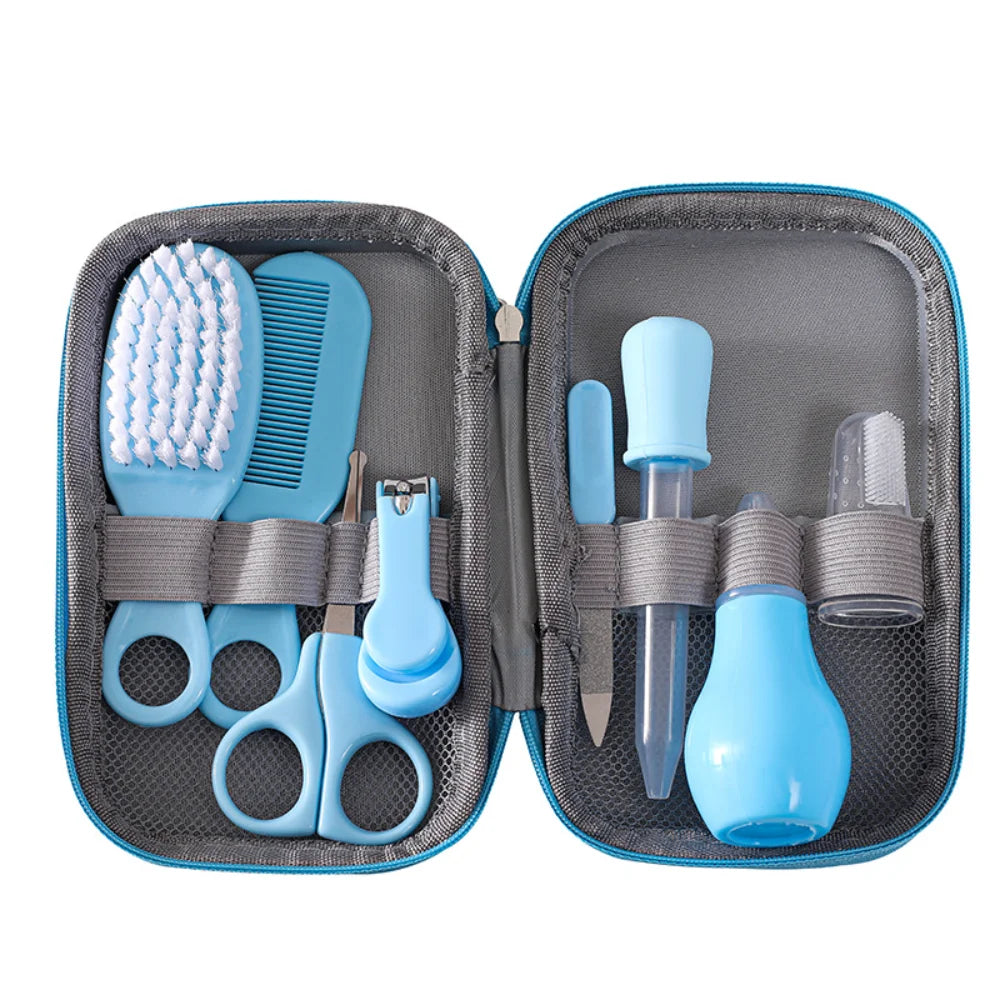 New 8Pcs Baby Healthcare and Grooming Kit Sets Safety Newborn Hair Brush Comb Nail Clipper Scissors Toothbrush Nasal Aspirator