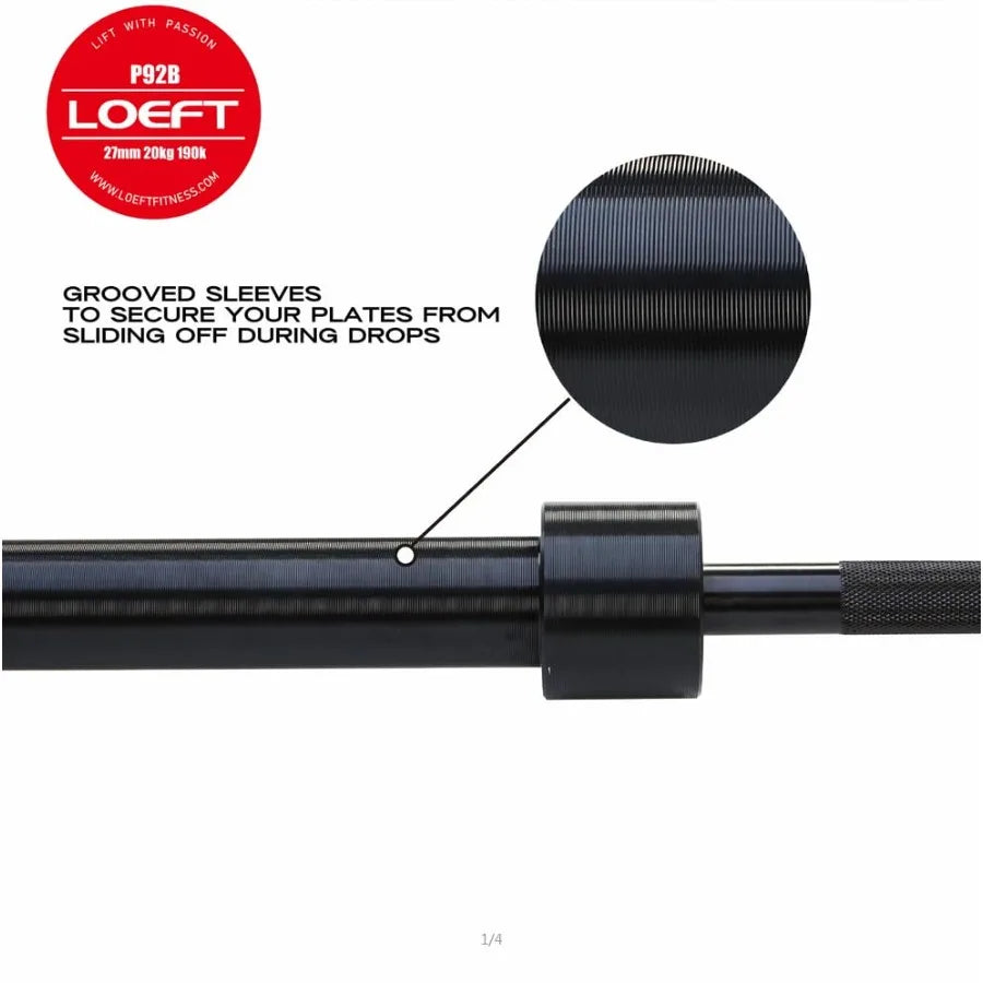 Professional 92in 27MM Deadlift Barbell for Powerlifting with 45lb 1500lbs Weight Ccity 190K PSI Enhanced Flex Black Steel Bar