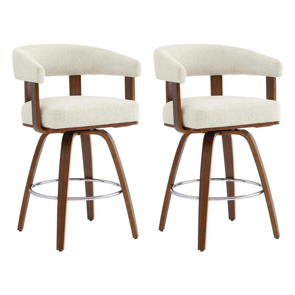 CHITA Swivel Counter Height Barstools Set of 2, FSC Certified Faux Leather Upholstered Bar Stools with Back and Armrest