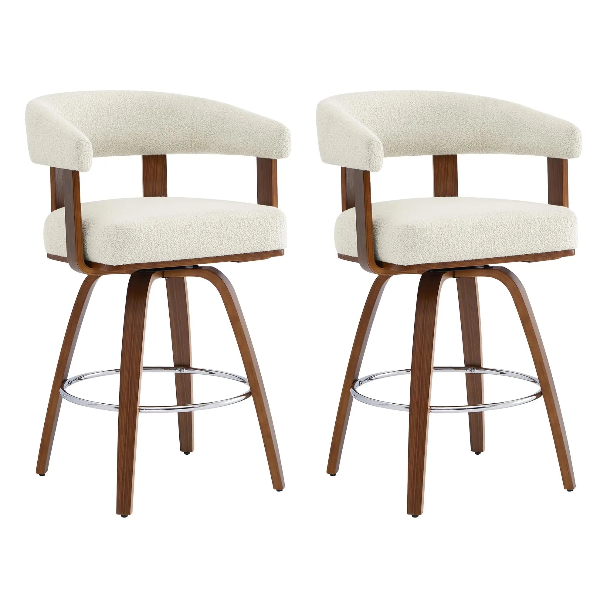 CHITA Swivel Counter Height Barstools Set of 2, FSC Certified Faux Leather Upholstered Bar Stools with Back and Armrest