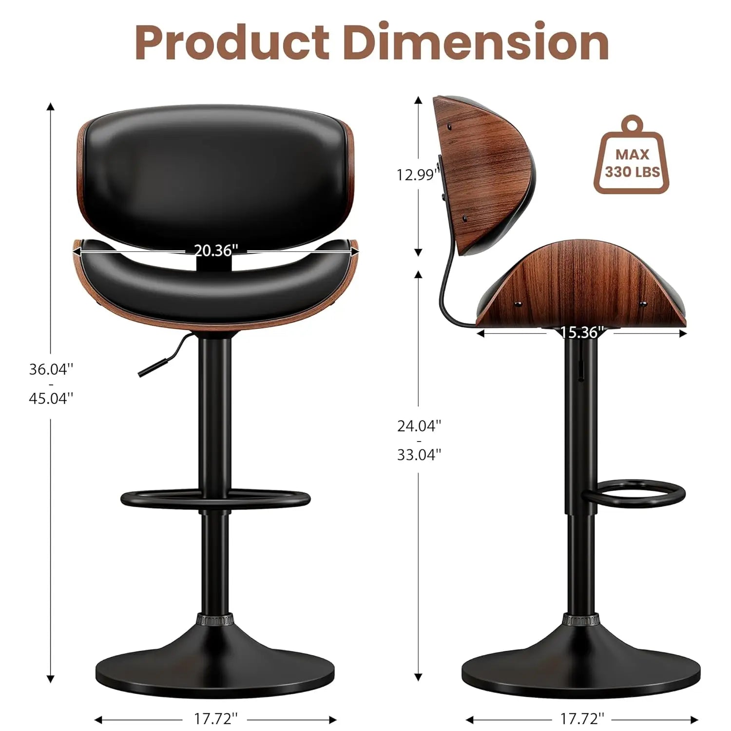 Adjustable Height Swivel Bar Stool PU Leather Upholstered with Back Footrest for Bar Kitchen Dining Room Set of 3, Customized