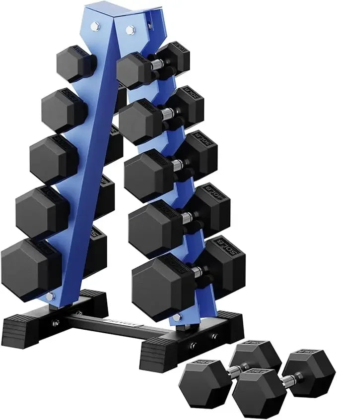 RitFit 250LB/300LB/350LB/550LB/650LB Rubber Hex Dumbbell Sets with Weights Rack, Multiple Color Choices Available