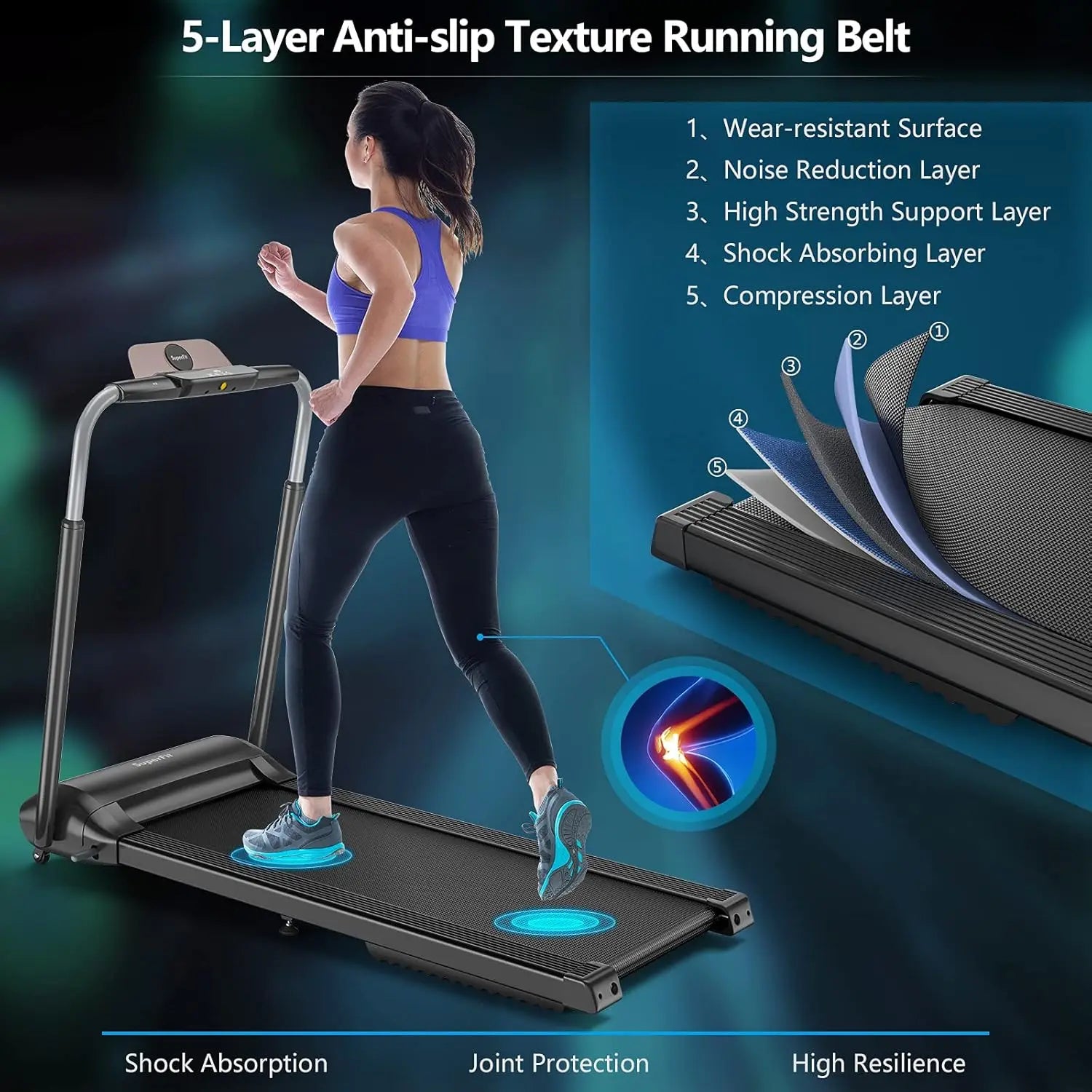 3.0HP Folding Treadmill, Foldable Superfit Treadmill W/LED Touch Screen, Phone Holder, Blue Tooth Connection, Electric Running W