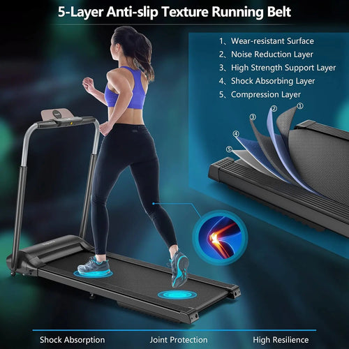3.0HP Folding Treadmill, Foldable Superfit Treadmill W/LED Touch Screen, Phone Holder, Blue Tooth Connection, Electric Running W