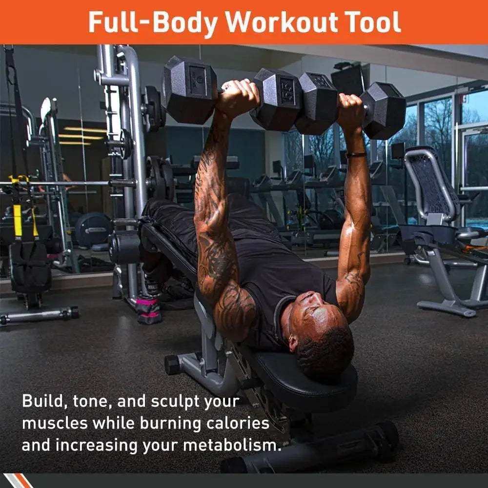 Hexagonal Rubber Dumbbells Pair - Home Strength Training Accessories - Fitness Equipment for Weight Lifting