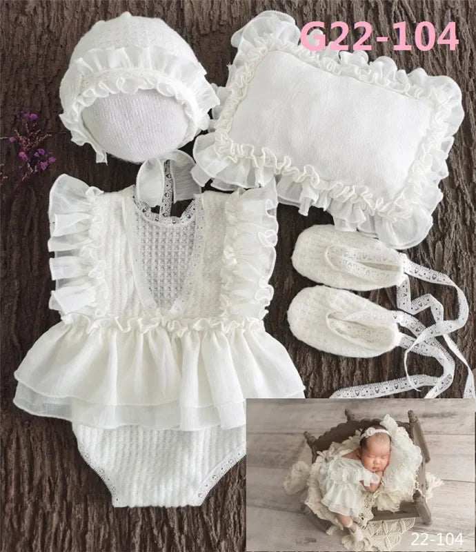 Newborn Photography Props Baby Girl Hat Shoes Lace Romper Bodysuits Outfits Photo Clothing Fotografia Boy Costume Accessories